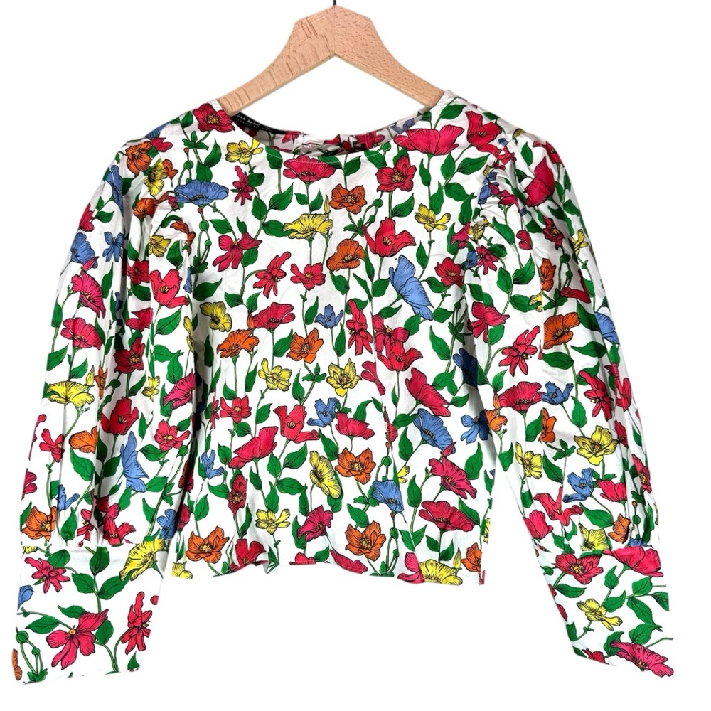 Zara Floral Blouse Size XS Tie Back Spring Colorful Cottagecore Vibrant Vacation